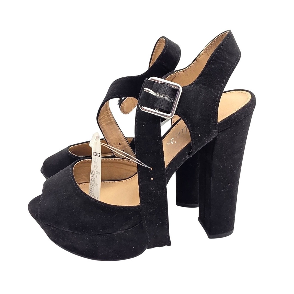 Candies Black Faux Suede Platform Block Slingback Sandals CABASKINBLACK 6 P1